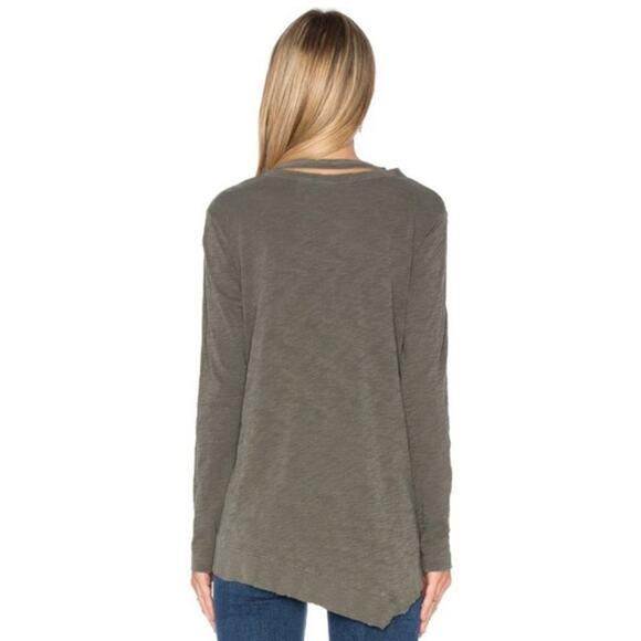 Wilt Double Unfinished Neck Slub Knit Slouchy Tee in Canteen, XS - Picture 3 of 10